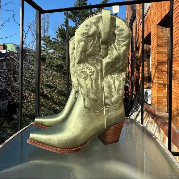 New Free People Jeffrey Campbell Dagget Western Leather Boots Green Spring